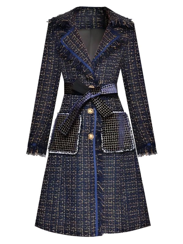 Long Sleeve Plaid Trench Coat